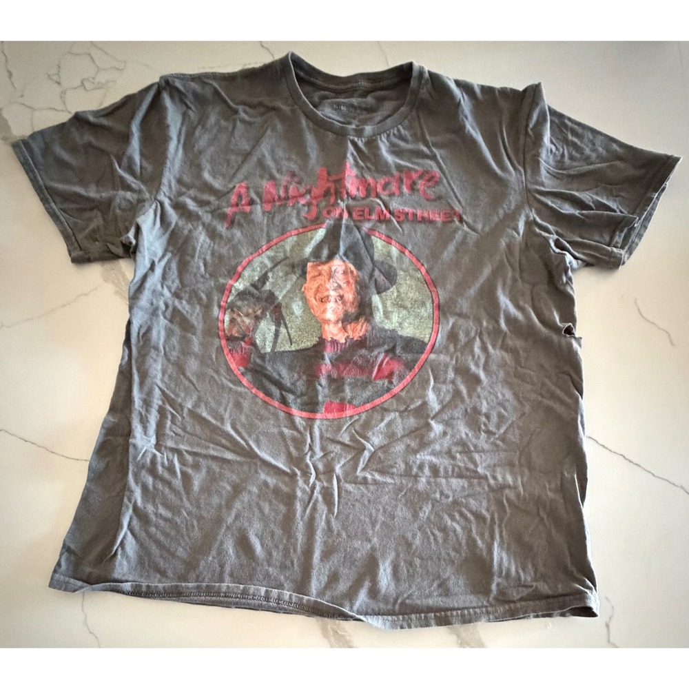 A‎ Nightmare on Elm Street Freddy Krueger Graphic T-Shirt XL Grey Mad Engine